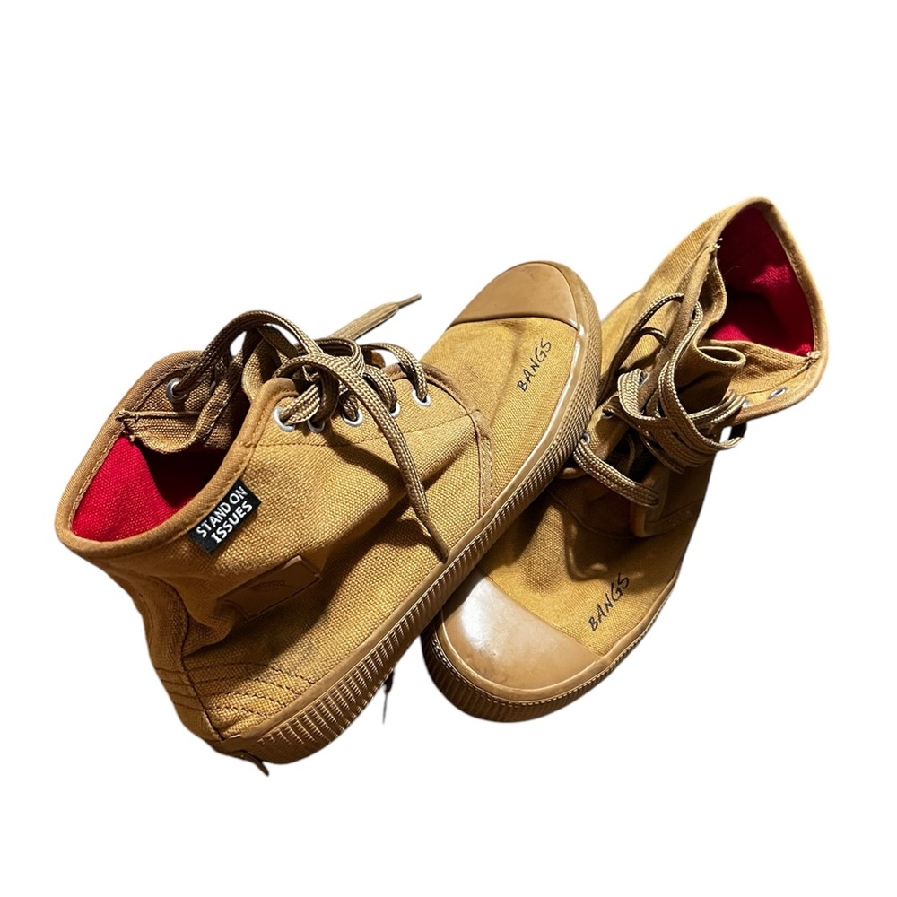BANGS Tan High-Top Sneakers with Red Interior